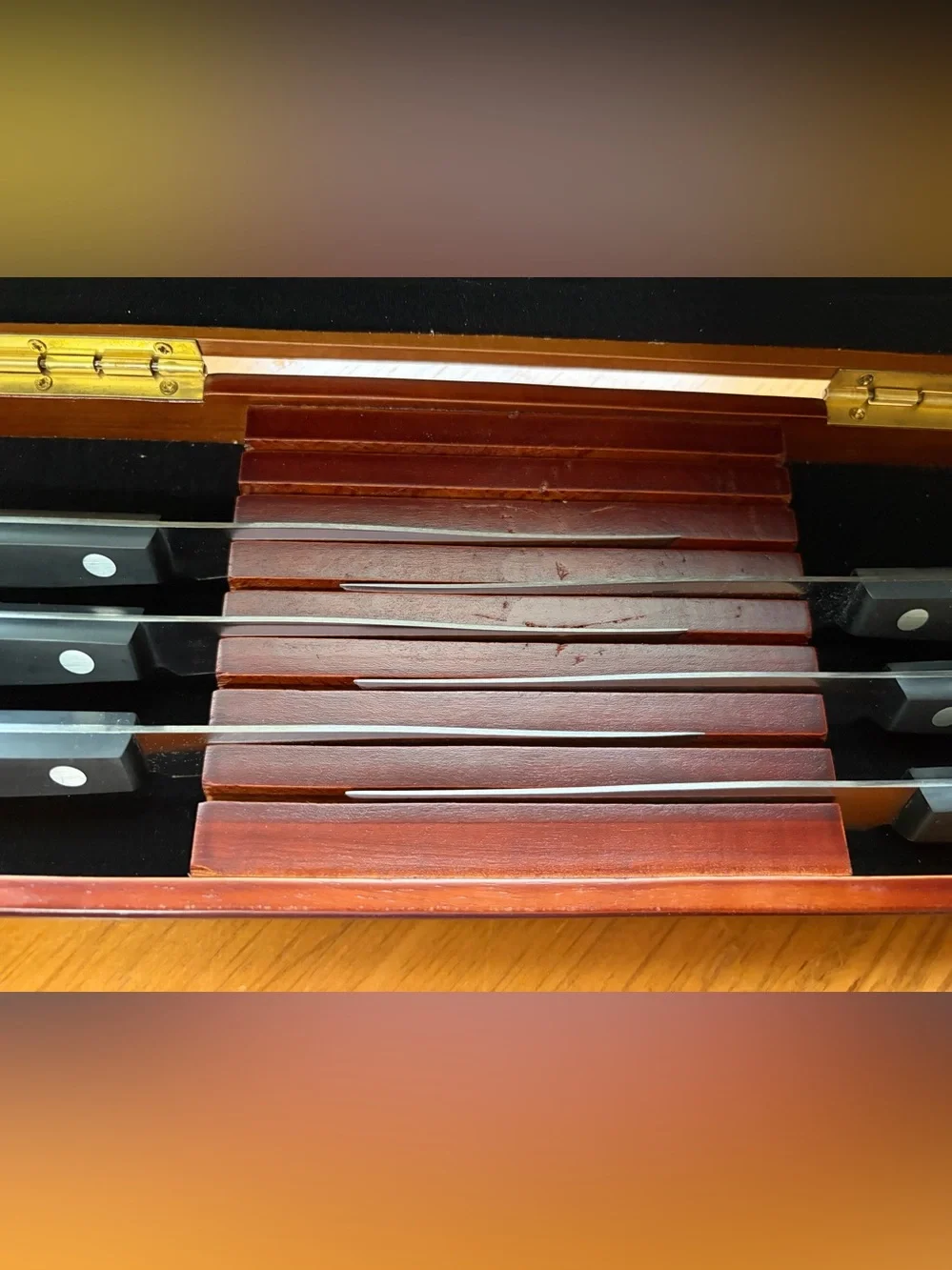 ZWILLING TWIN Gourmet Steak Knives Set of 6 Wood Presentation Case.vintage